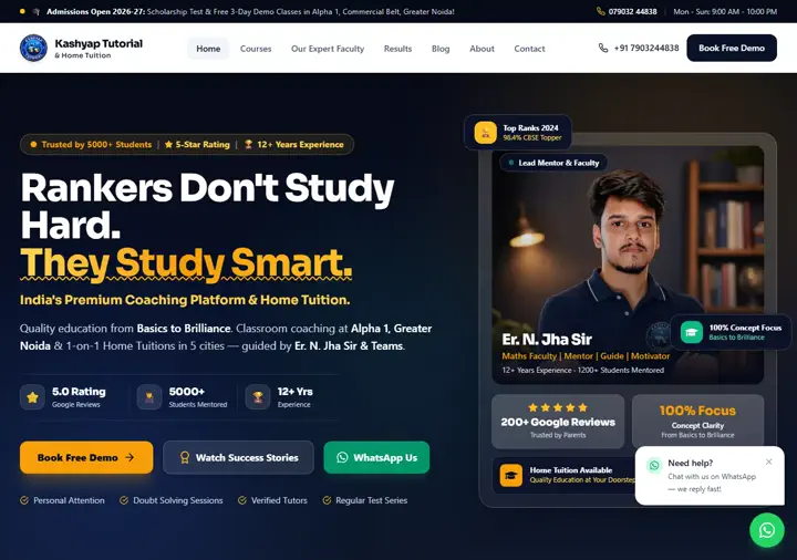 Kashyap Tutorial, live website screenshot