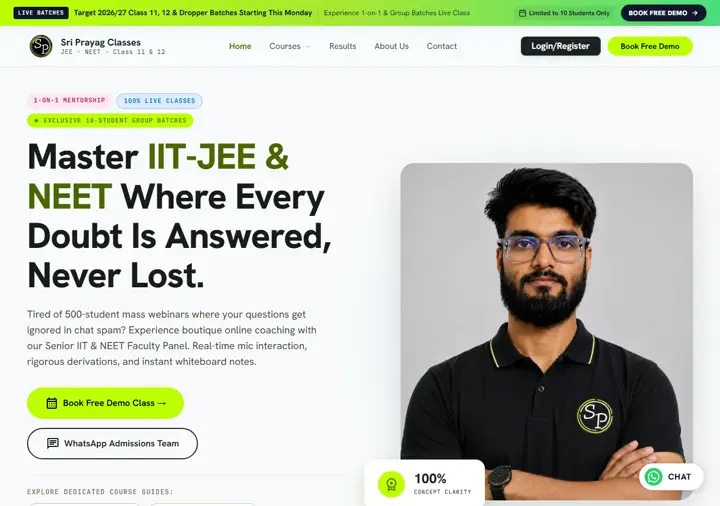 Sri Prayag Classes, live website screenshot